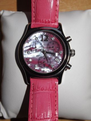 Christ Chronograph Quarzuhr Damen Pink Perlmutt Leder Zirkonia Edelstahl Nw Bild