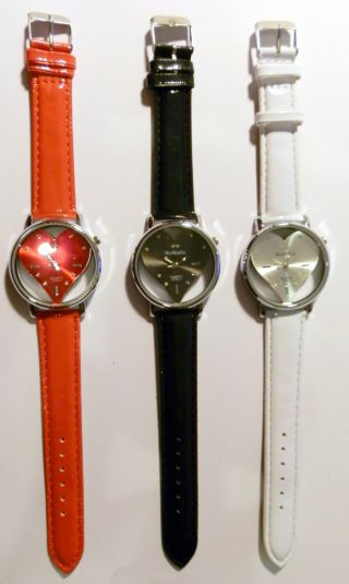 Mädchen Damen Armbanduhr Leder Uhrwerk Quarz Analog - Rund Herzform Einf.  Abzulesen Bild