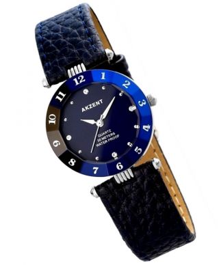 Akzent Strassuhr Armbanduhr In Farbe Blau Silber Dau Quarz Damenuhr Bild