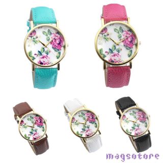 Damen Blumen Pu Leder Armbanduhr Quartz Watch Quarzuhr Quartz Quarz Uhr 5 Farbe Bild