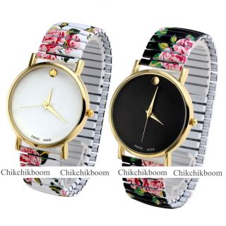 Fashion Damen Armbanduhr Uhr Gold Quarzuhr Elastisch Stahl Streifen Uhr Bild