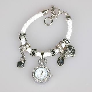 Damen Vive Armbanduhr Uhr Watch Leder Armband Charms Anhänger Strass Bild
