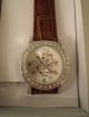 Damen Armbanduhr,  Braunes Lederarmband,  Silberfarbiges Zifferblatt Strass Floral Armbanduhren Bild 1