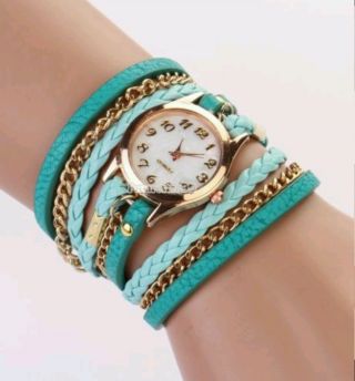 Fashion Rhinestone Synthetic Leather Sling Chain Quartz Wrist Watch Man Woman Ft Bild