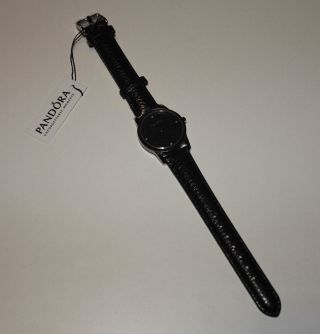 Pandora Uhr Fleur,  Lederarmband,  Silbern/schwarz Mit 4 Diamanten.  Uvp.  234€ Bild