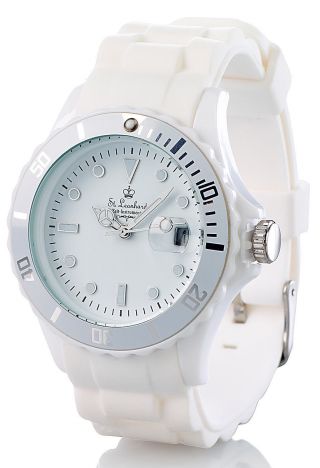 St.  Leonhard Sportliche Silikon - Quarz - Armbanduhr Strahlend - Weiß Bild