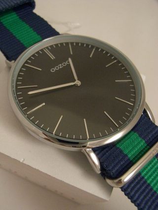 Oozoo Uhr Ultra Slim C6913 Ø Ca.  44 Mm Vintage Blau/ Grün Neuheit Armbanduhr Bild
