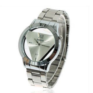 Unisex Transparent Triangle Dial Analog Uhren Edelstahl Armbanduhr Quarz Watch Bild