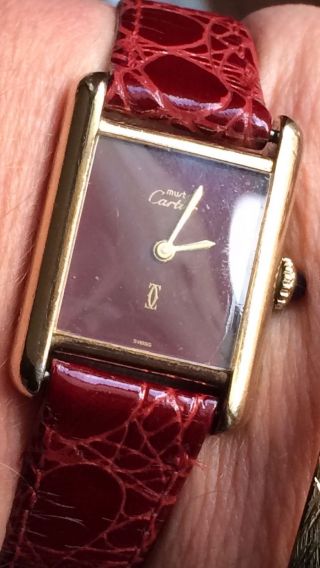Cartier Argent Tank Handaufzug Uhr Funktionsfähig 925 Vergoldet Bild