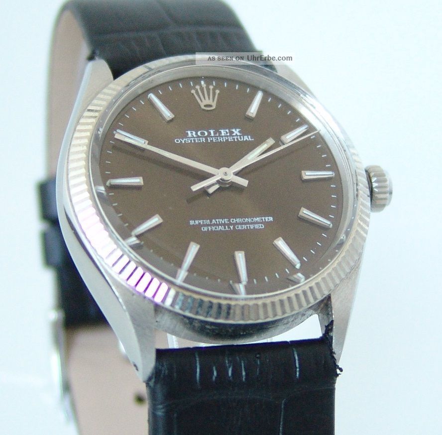 Rolex Oyster Perpetual Ref: 1005,  Vintage Uhr Aus Ca.  1972,  Braunes Zb,  Top Armbanduhren Bild