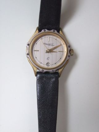 Regent Formatic Armbanduhr Schwarzes Lederarmband Wasserdicht Gestempelt Bild