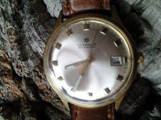 Junghans Armbanduhr,  Gold,  Automatic,  Mit Datum,  Lederband,  Eta - Werk,  Vintage Bild