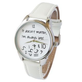 Ziz White It Doesn ' T Matter,  I ' M Always Late Watch With A Leather Band / Unisex Bild