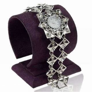 Damen Kristall Gem Square Blume Leaf Link Mode Armbanduhr Wide Armreif Uhren Bild