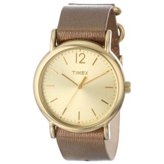 Timex T2p340 Damen Gold Zifferblatt Metallische Braunes Leder Armbanduhr Bild