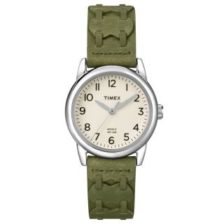 Timex T2n903,  Damen Weiß Zifferblatt Olivgrün,  Lederband Uhr Bild
