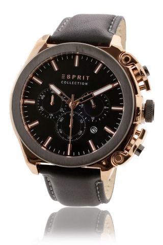 Esprit Chronograph Armbanduhr In Rotgold Mit Lederarmband Chrono Bild