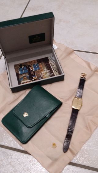 Rolex Cellini Handaufzug Unisexuhr Damen Herren Ref 4136 Lederarmband Gold Bild