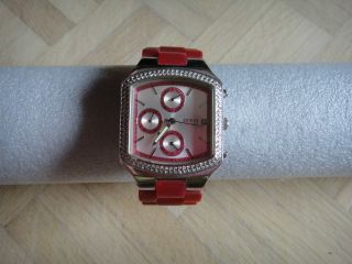 Guess Uhr Plastikarband Pink Silber Strass Steine I15057l3 Mit Box Bild