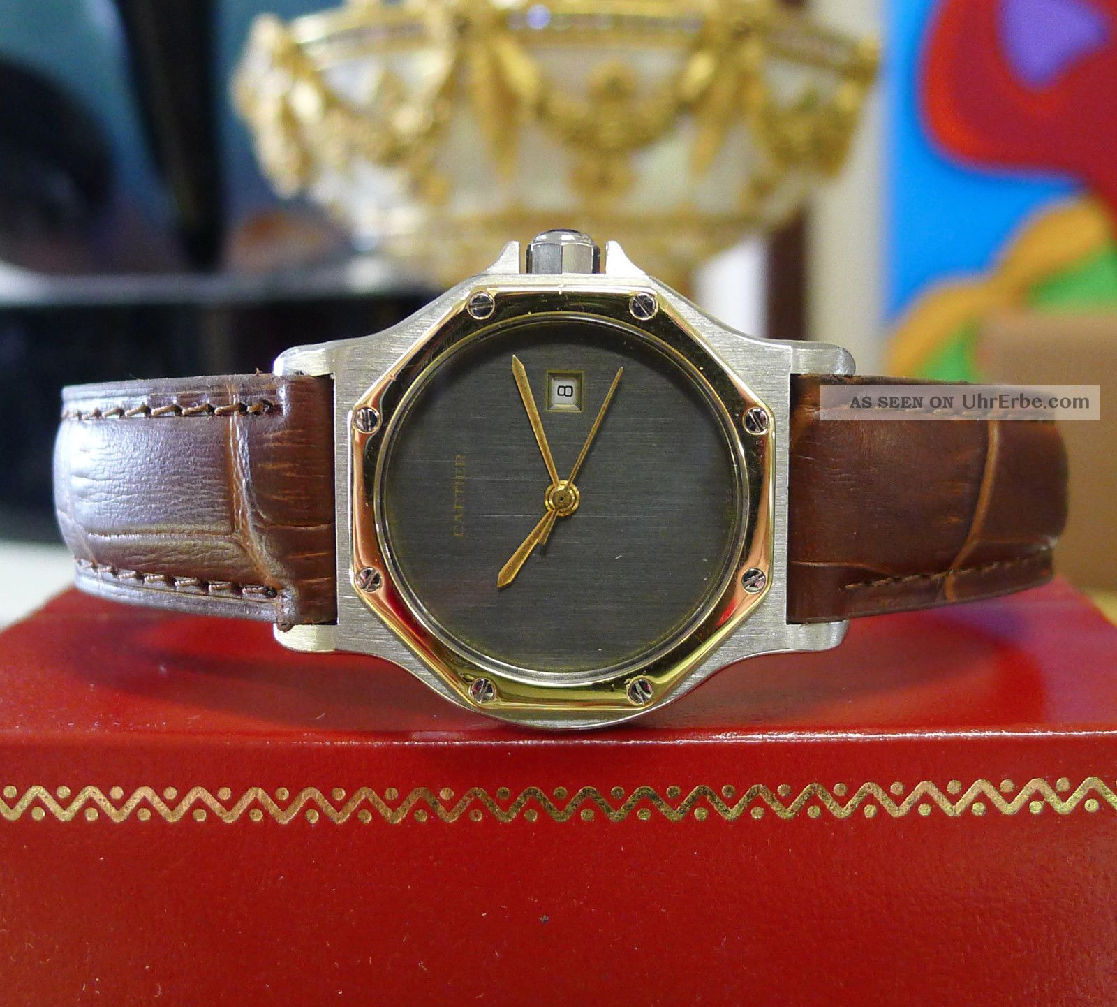Herren Mitte Größe Cartier Santos Octagon Gelbgold Stahl Mit Datumsanzeige Armbanduhren Bild