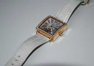Engelhardt Damen - Armbanduhr,  Automatik Eckig Weiß Strass Gold - Rose Bild
