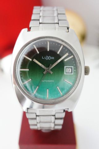 Vintage Watch Luxor Swiss Automatik Date 60er Jahre Stahl Green Dial Cal 2783 Bild
