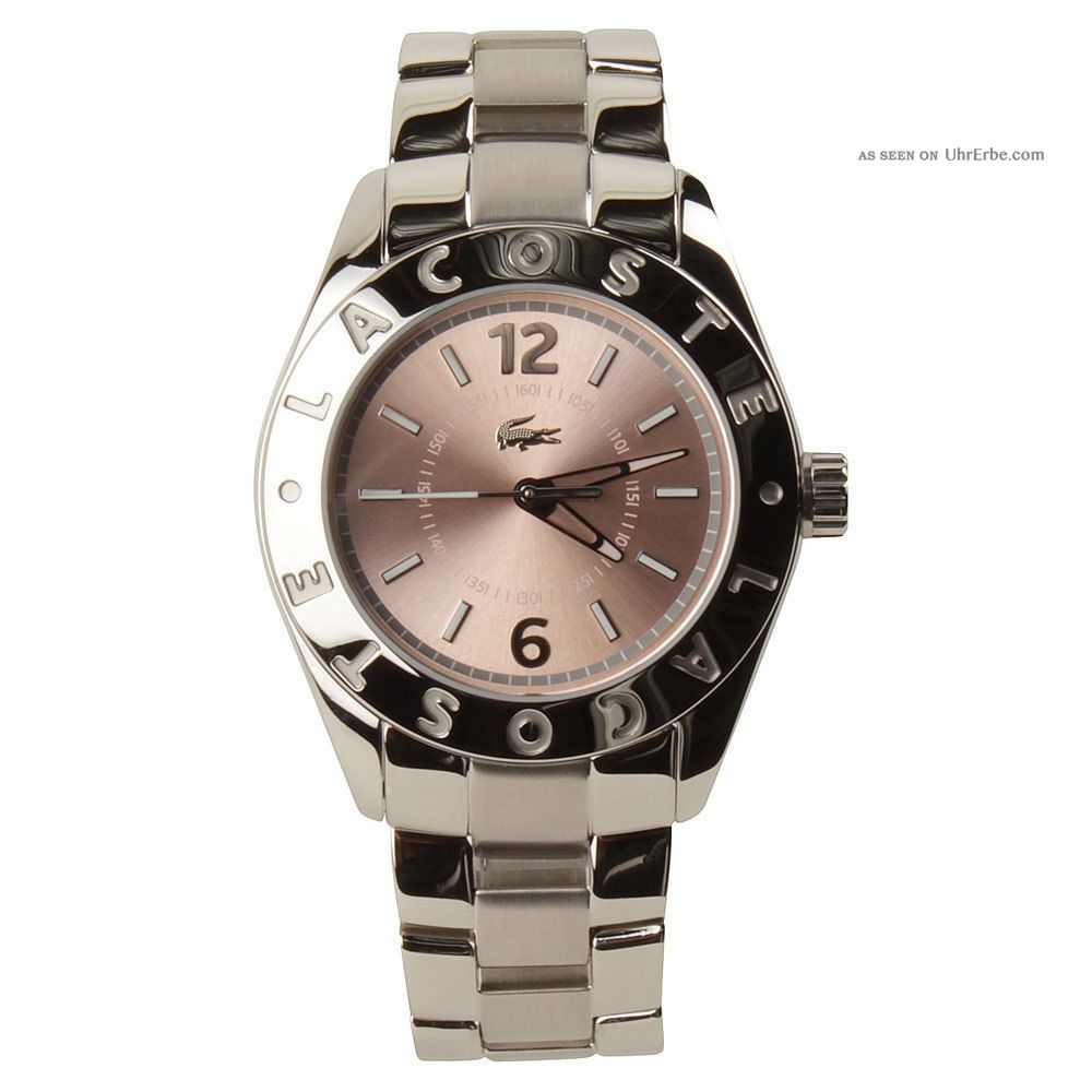 Damen Edelstahl Quartz Armbanduhr Lacoste 2000713 Biarritz Rosa Ziffernblat Armbanduhren Bild