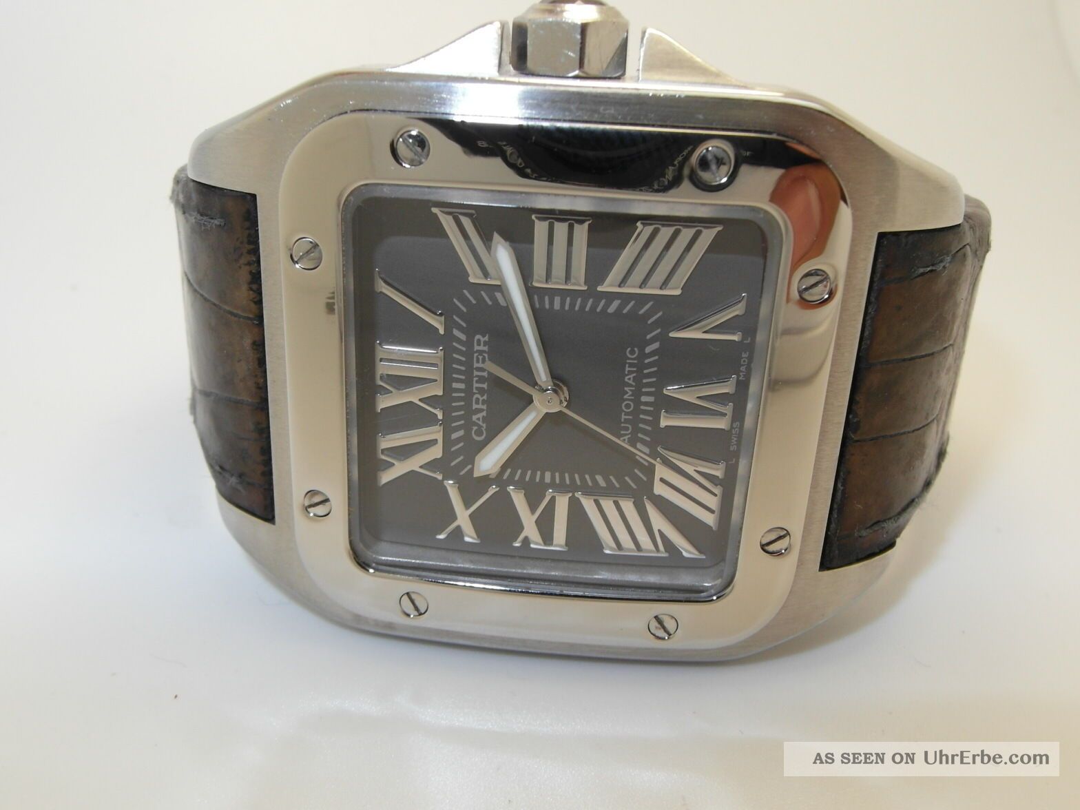 Cartier Santos 100 Automatik Uhr,  Edelstahl - Leder,  Grosses Modell Ref : W20134x Armbanduhren Bild