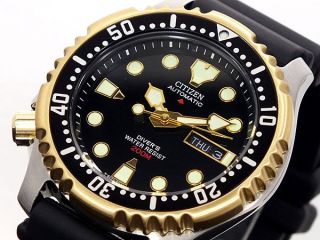 Nagelneu Citizen Ny0045 - 05eb Gold - Black Automatik Diver ' S Armbanduhr 200m Top Bild