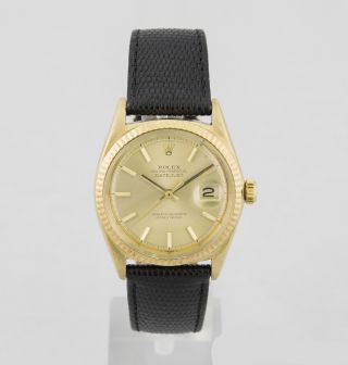 Rolex Datejust 750 Gold Mit Lederband Ref.  1601 Cal.  1570 Von 1967 Bild