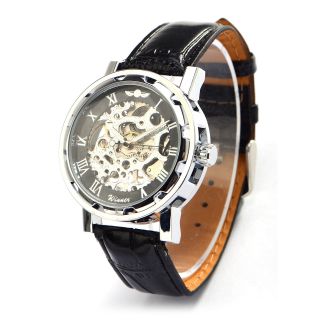 Winner Herrenuhr Edelstahl Skelett Uhr Automatik Uhr Mechanik Leder Armbanduhr Bild