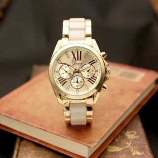 Geneva Herren Damenuhr Edelstahl/gold Uhr Quarzuhr Armbanduhr Chronograph Luxus Bild