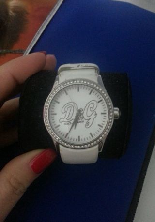 D&g Dolce & Gabbana Damen Uhr Leder Weiß Strass Bild