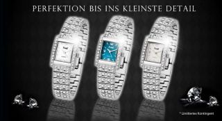 Edle Damenuhr Strassuhr Fame Armbanduhr Silber Stahl Strass Modeuhr Trend Uhr Bild