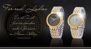 Edle Damenuhr Armbanduhr Gold Silber Bicolor Flair Strass Top Mode Trend Uhr Bild