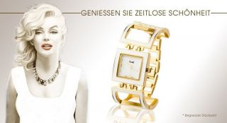 Elegante Fame Damenuhr Gold Weiss Stahl Analog Armbanduhr Mode Top Uhr Bild