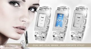 Top Damenuhr Strassuhr Fame Armbanduhr Silber Stahl Strass Modeuhr Trend Uhr Bild