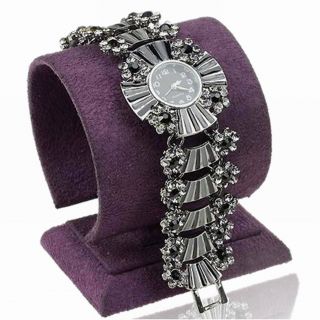 Emaille Florales Smoky Silber Plated Kristall Armbanduhren Mode Armreif Watch Bild