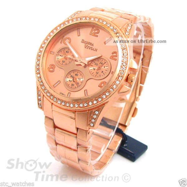 Neue Rose Gold 3d Kristall Lünette Damen Boyfriend Stil Uhr Armbanduhren Bild