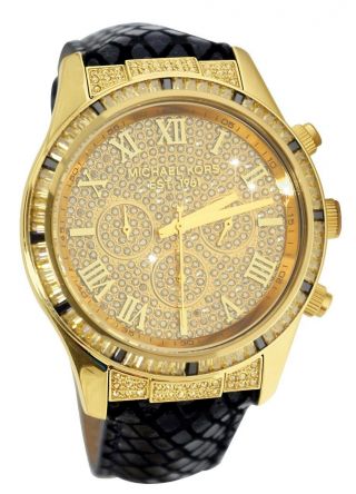 Michael Kors Mk2310 Damenuhr Gold Chronograph Leder Strass Bild