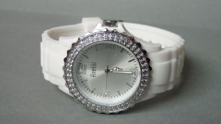 Firetti - Stylische Damen Silikon Uhr,  Glaskristallen - Weiß - Wasserdicht Bild