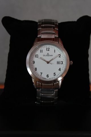 Dugena Herren - Armbanduhr Mit Metallarmband Weiß Mit Faltschließe (2 Drücker) Bild