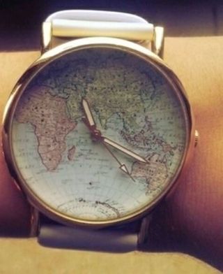Damen Retro Blogger Uhr Armbanduhr Weiß Gold Mit Weltkarte Bild