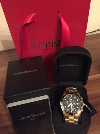 Emporio Armani Ar5857 Luxus Herren Uhr Chronograph Gold - Ovp - Box Bild