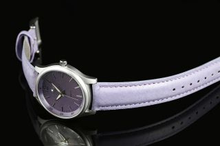 Neue Mode Excellanc Quarz Damenuhr Lila/silber Leder Armbanduhr - Ersatzbatterie Bild