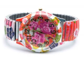 Damen Uhr Armbanduhr Mit Bunten Blumen Bunt Gold Kanima Analog B - Ware Bild