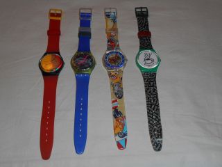 4 Swatch,  Waipitu,  Frische Fische,  Tin Toy,  Cappuccino,  1987 - 1993,  Funktionstüchtig Bild