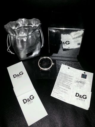 Dolce Und Gabbana D&g Damen Uhr Leder Schwarz Strass Bild