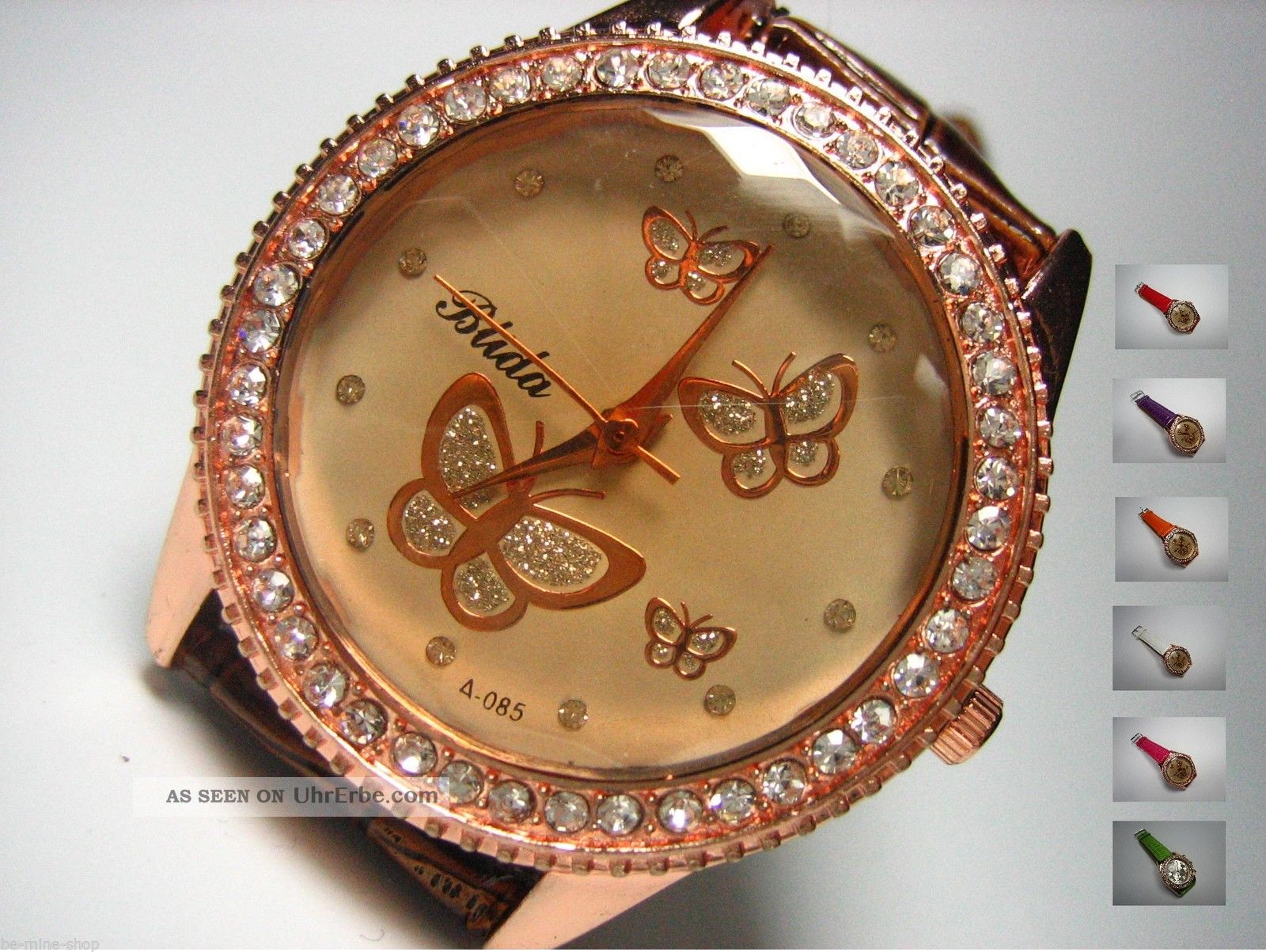 Uhr Damen Strass Rosé - Gold Schmetterling Butterfly Kroko Style Armbanduhren Bild