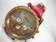 Damen Uhr Strass Zirkonia Gross Rosé - Gold Chronograph Kroko Lederarmband Armbanduhren Bild 15
